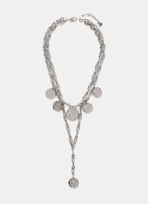 Silver Tone Hammered Disc Layered Necklace sold by Mint Velvet