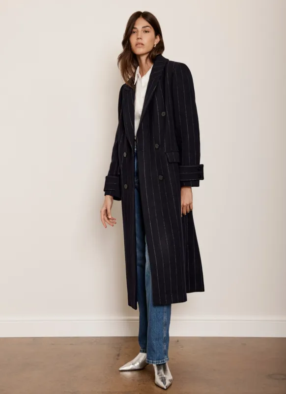 Navy Pinstripe Wool Blend Long Coat sold by Mint Velvet