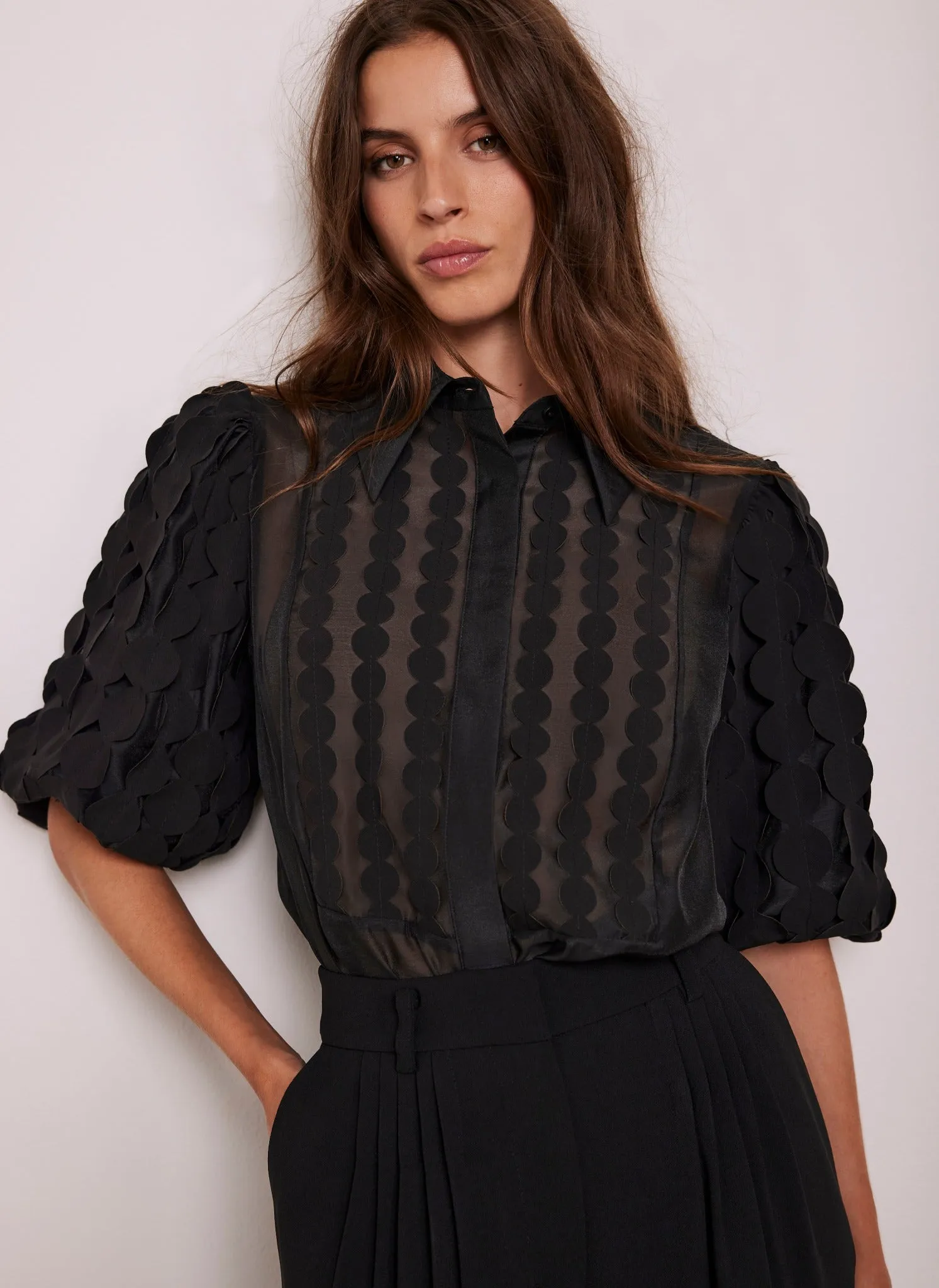 Black Applique Organza Shirt sold by Mint Velvet