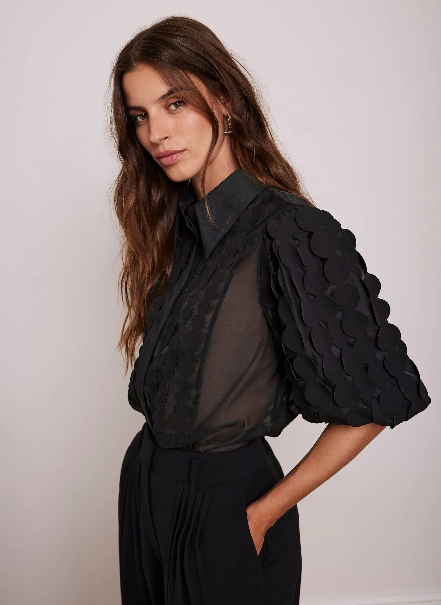 Black Applique Organza Shirt sold by Mint Velvet product image thumbnail 3