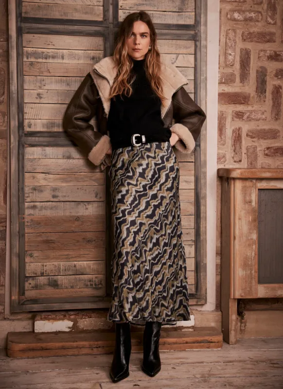 Black Abstract Print Maxi Slip Skirt sold by Mint Velvet
