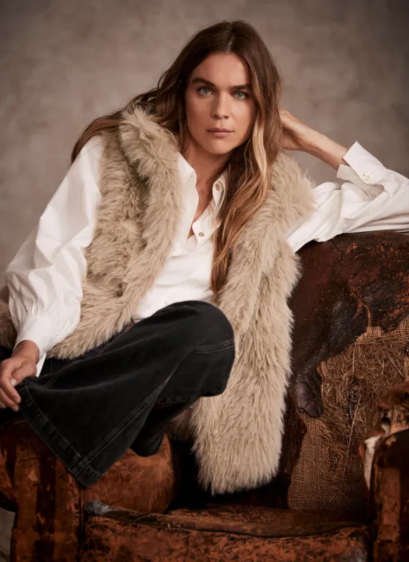 Neutral Faux Fur Gilet sold by Mint Velvet