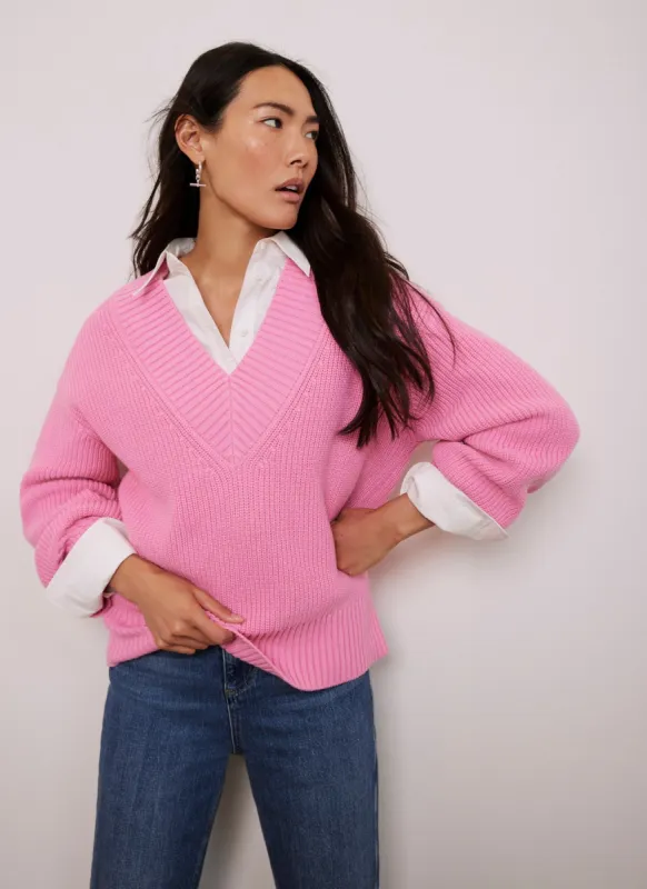 Pink Cotton Blend V-Neck Jumper sold by Mint Velvet