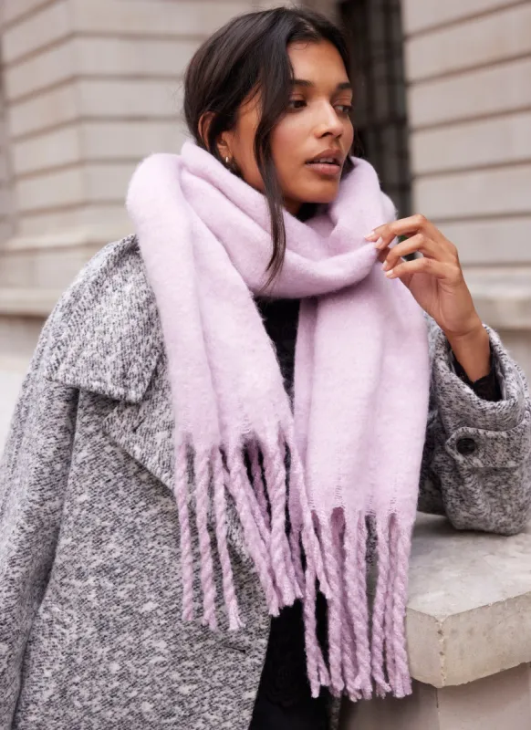 Lilac Wide Tassel Scarf sold by Mint Velvet
