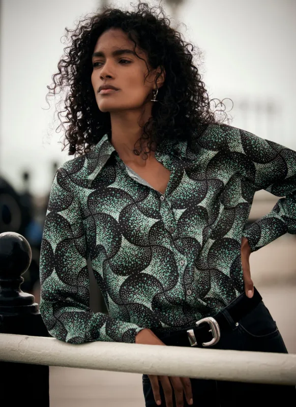 Green Geometric Print Satin Shirt sold by Mint Velvet