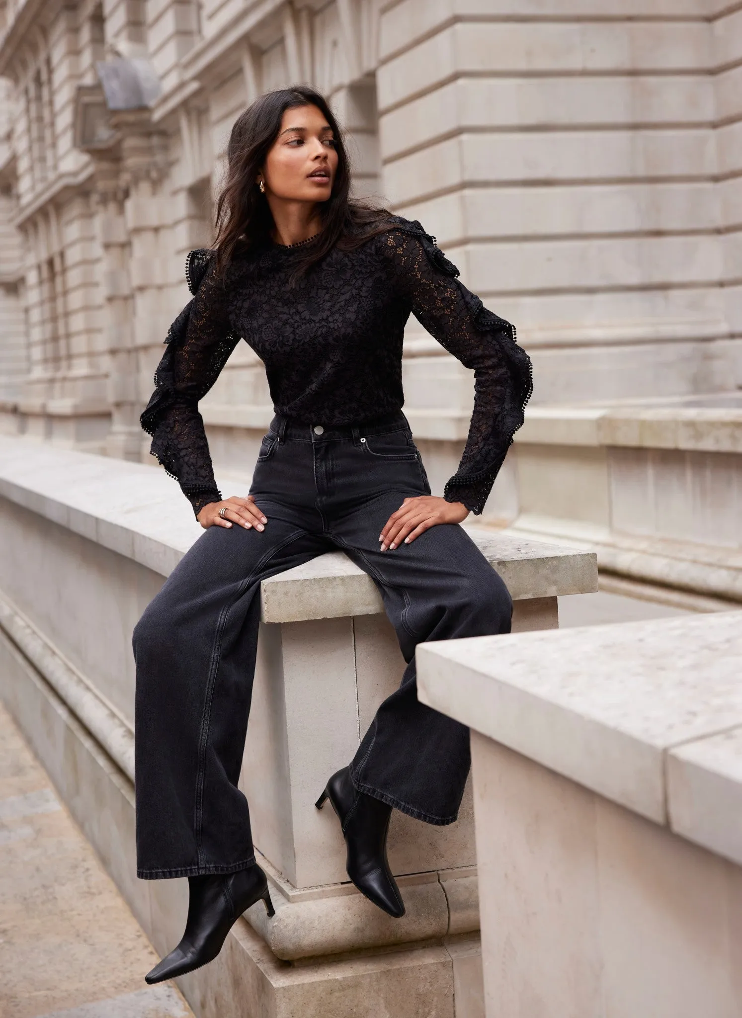 Black Lace Ruffle Top sold by Mint Velvet product image thumbnail 4