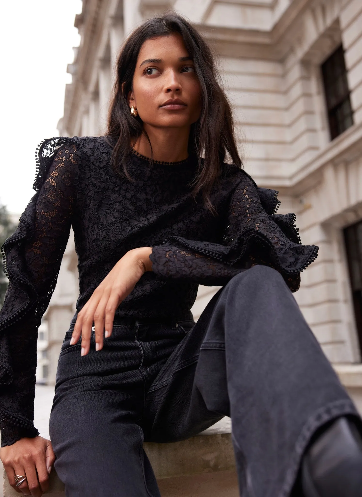 Black Lace Ruffle Top sold by Mint Velvet product image thumbnail 3