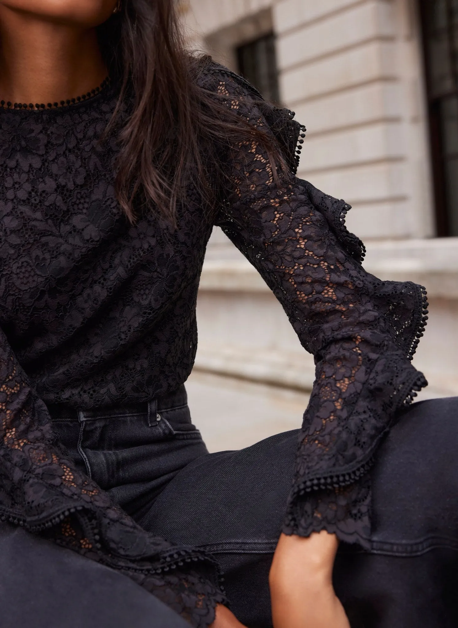 Black Lace Ruffle Top sold by Mint Velvet product image thumbnail 5