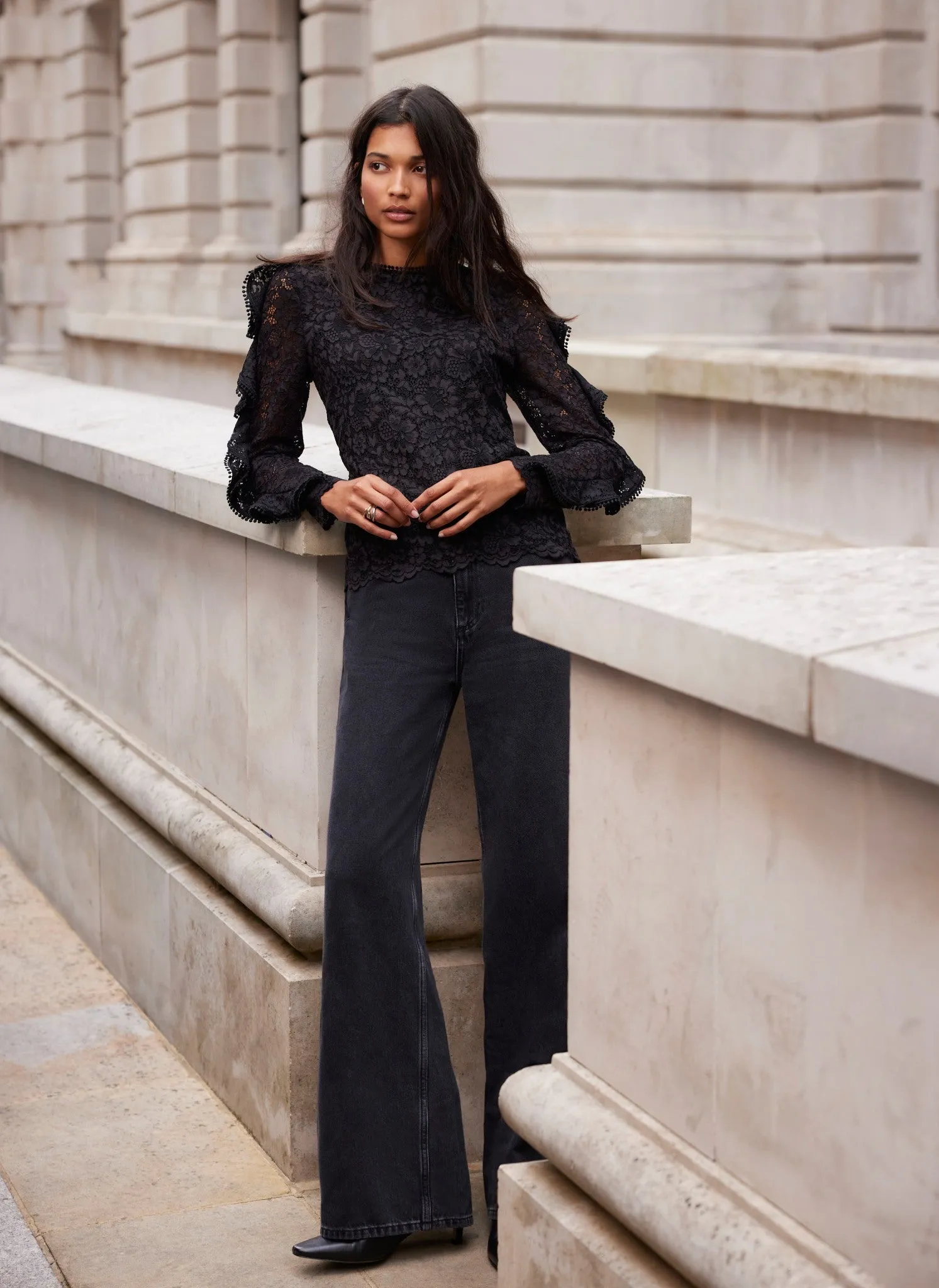 Black Lace Ruffle Top sold by Mint Velvet product image thumbnail 2