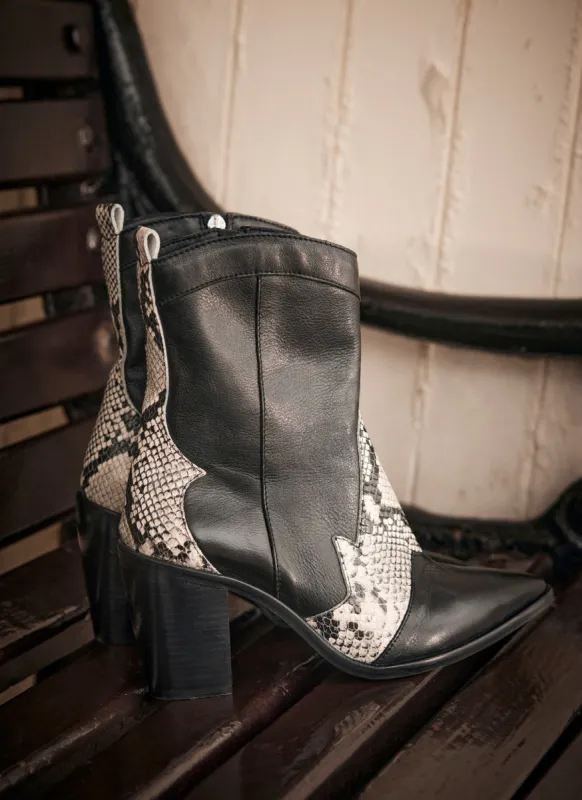 Lola Black Snake Panel Cowboy Boots sold by Mint Velvet
