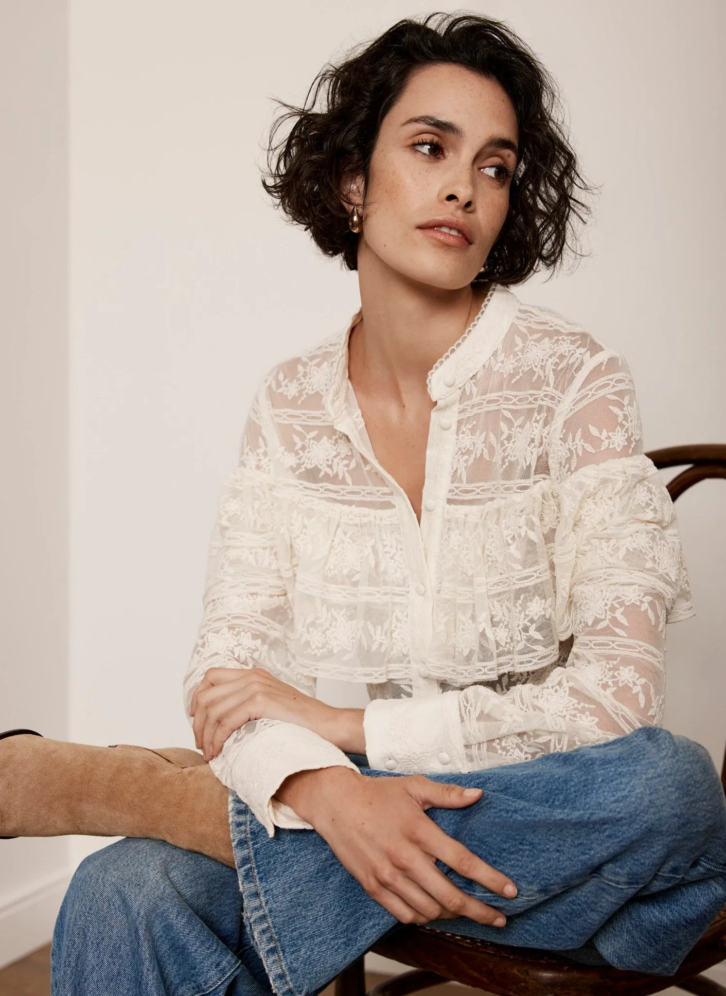 Cream Lace Ruffle Top sold by Mint Velvet product image thumbnail 5