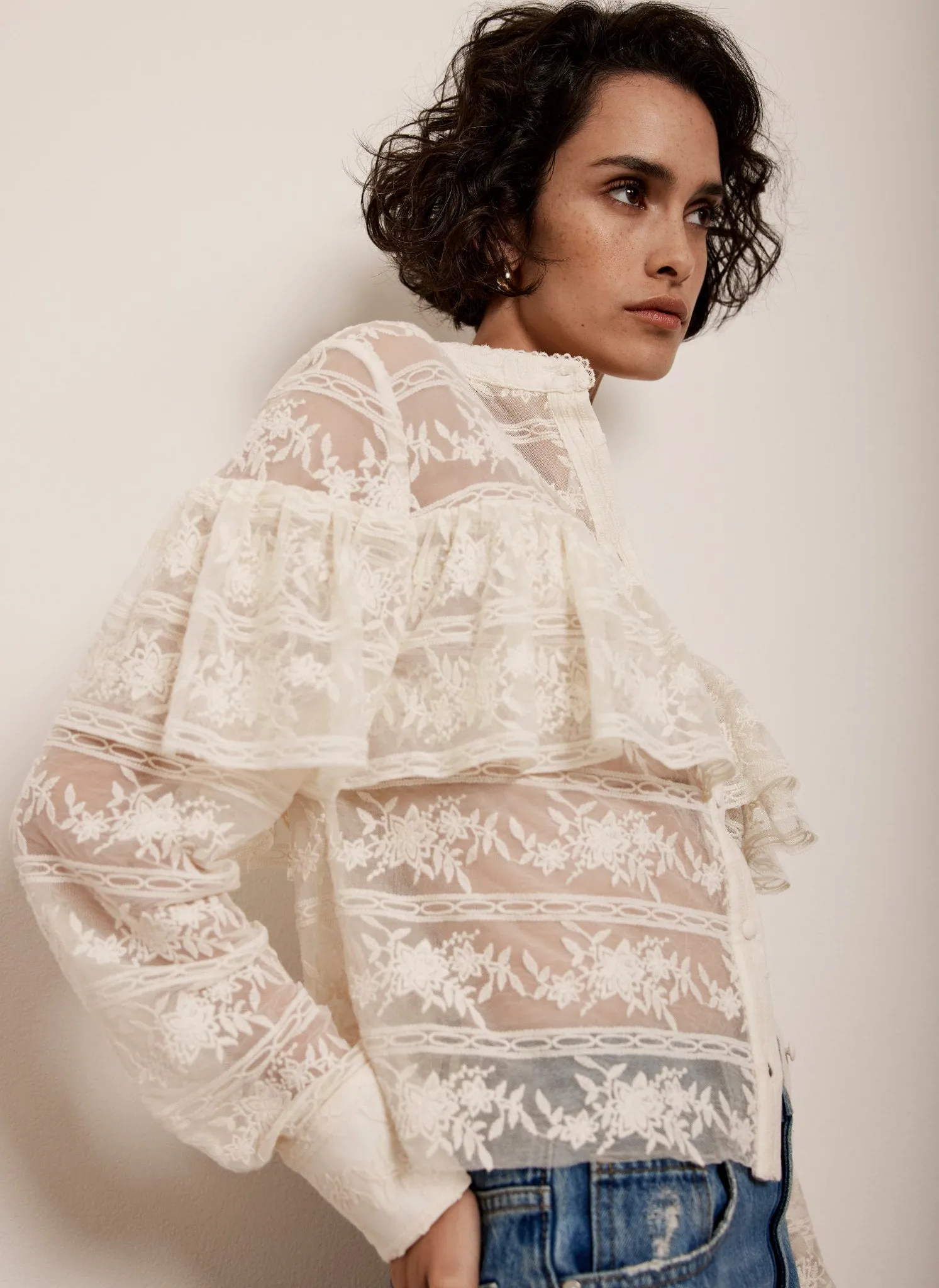 Cream Lace Ruffle Top sold by Mint Velvet product image thumbnail 3