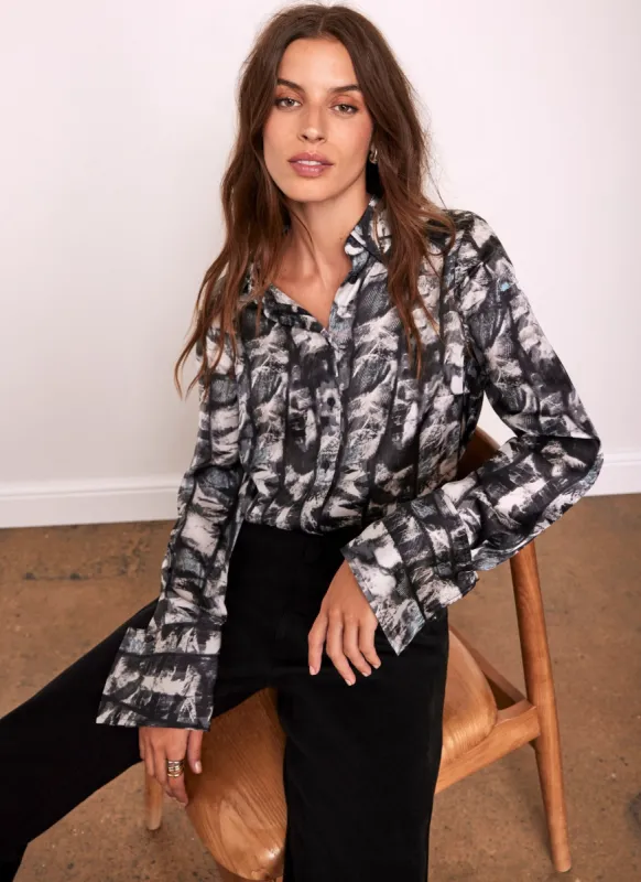 Black Abstract Print Satin Shirt sold by Mint Velvet