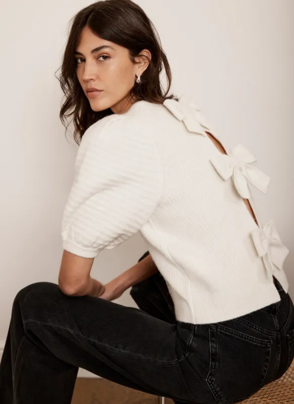 White Wool Blend Bow Back Knit Top sold by Mint Velvet
