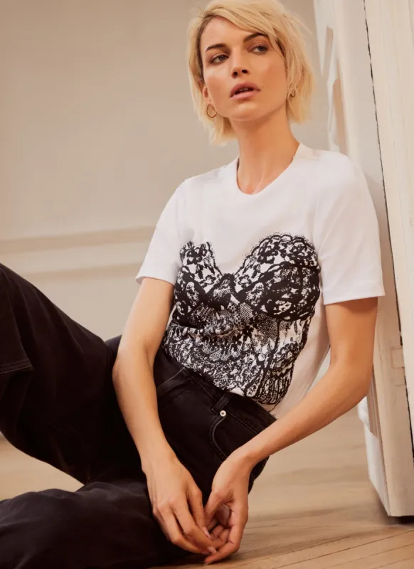 White Bustier Graphic T-Shirt sold by Mint Velvet