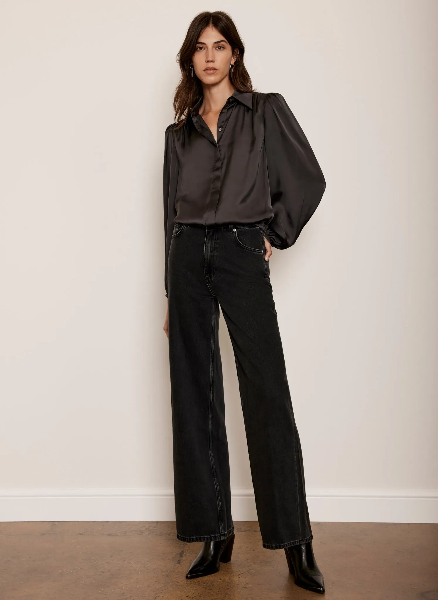 Grey Satin Puff Sleeve Shirt sold by Mint Velvet product image thumbnail 4