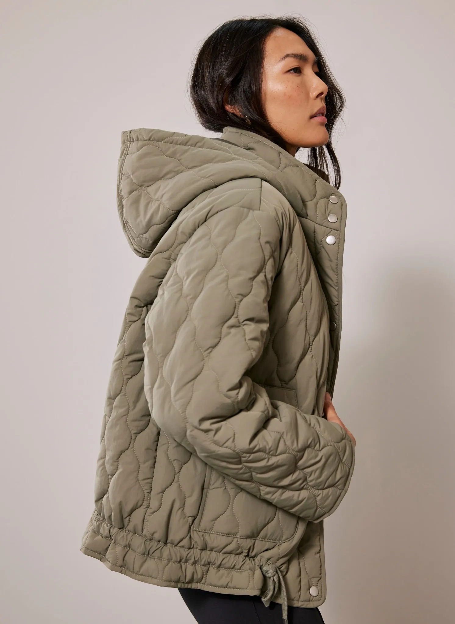 Khaki Quilted Hooded Jacket sold by Mint Velvet product image thumbnail 5