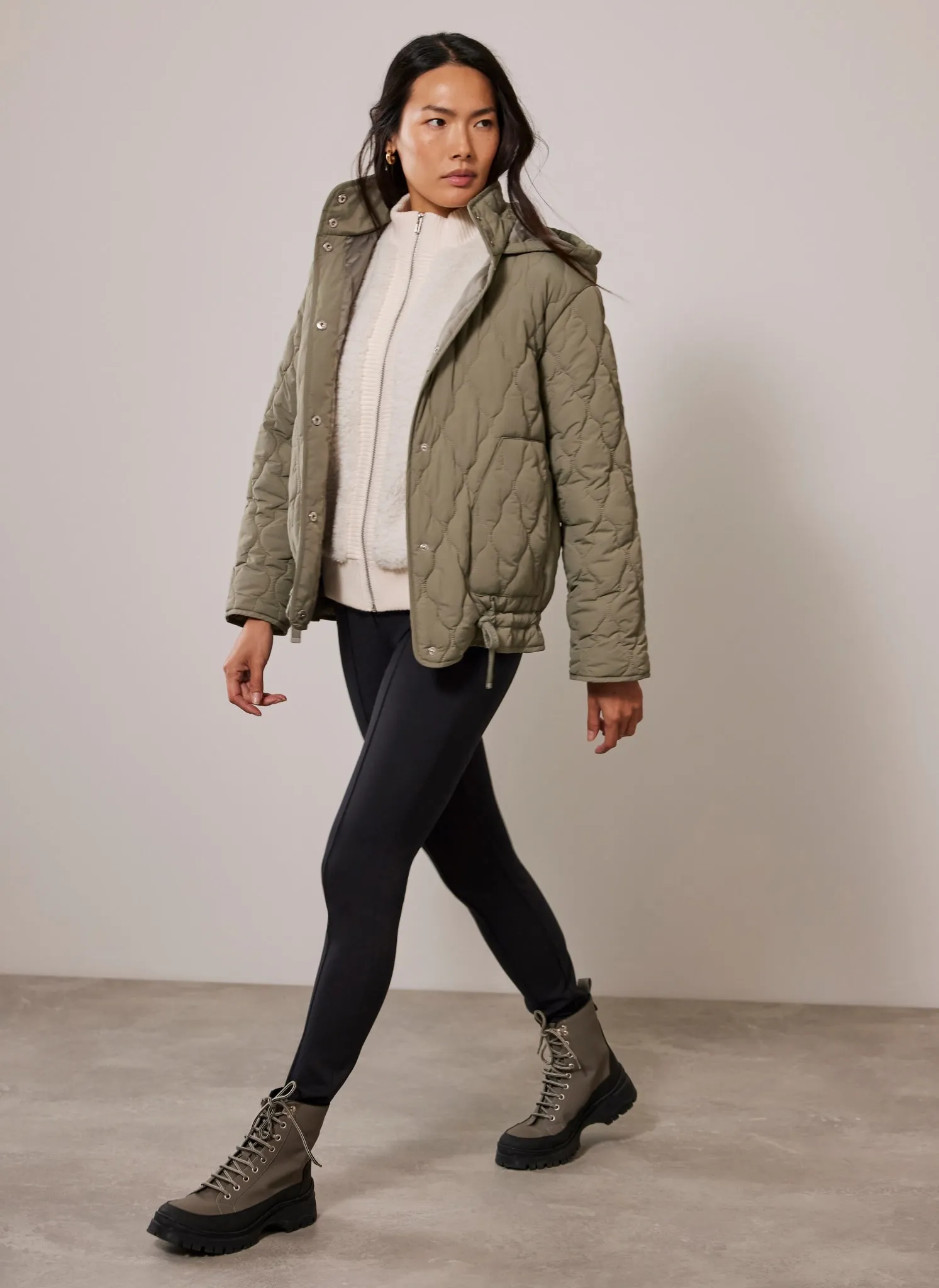 Khaki Quilted Hooded Jacket sold by Mint Velvet product image thumbnail 3