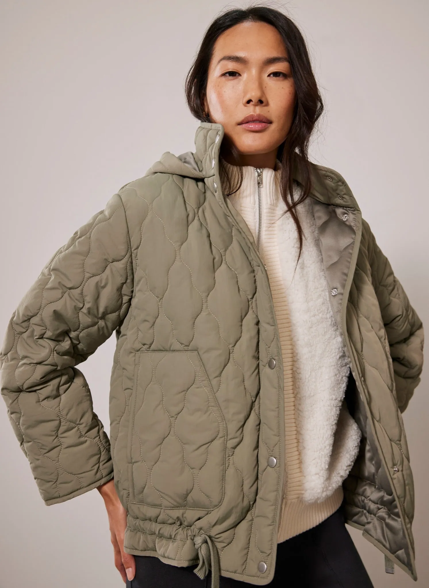 Khaki Quilted Hooded Jacket sold by Mint Velvet
