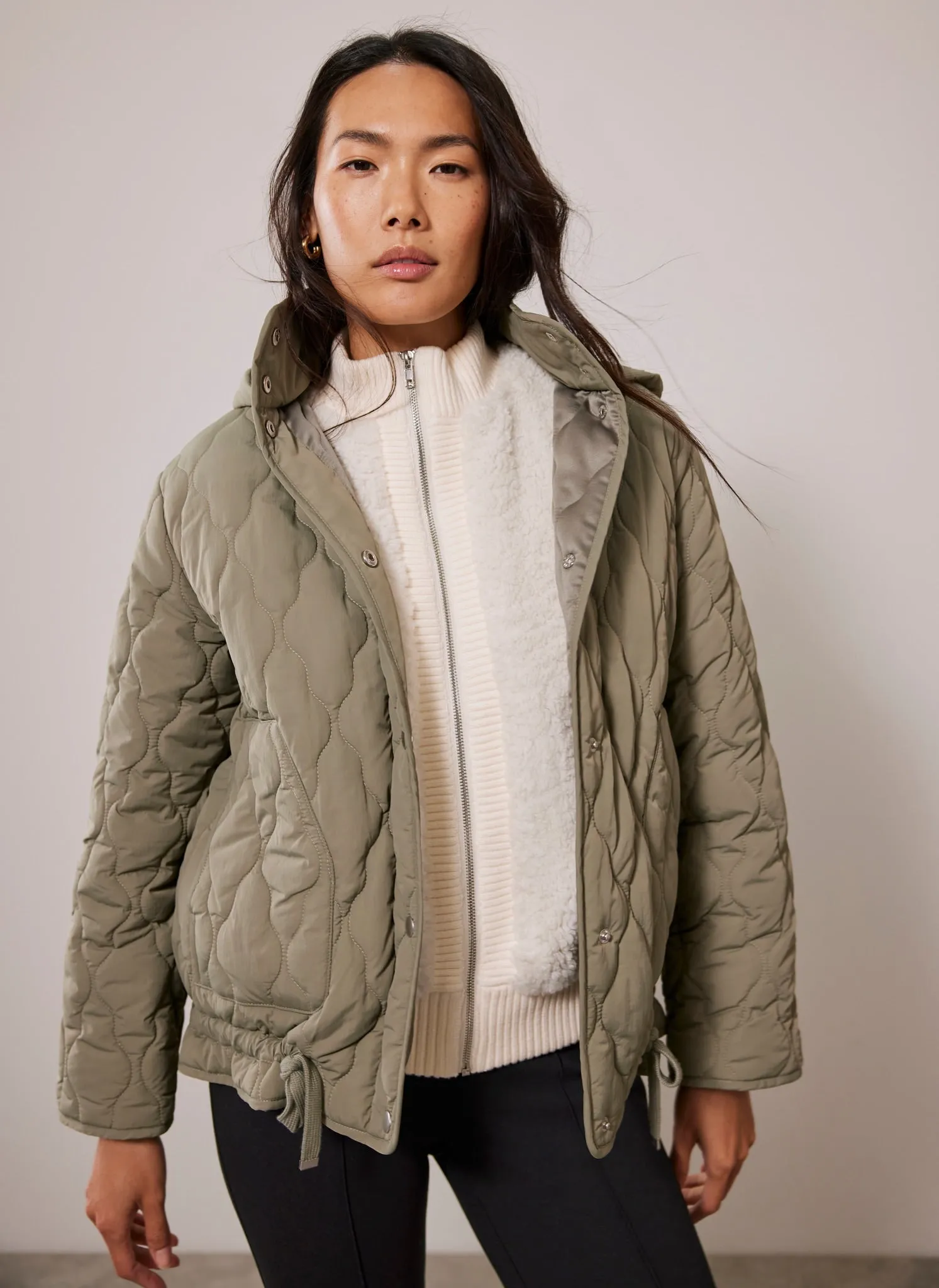 Khaki Quilted Hooded Jacket sold by Mint Velvet product image thumbnail 4