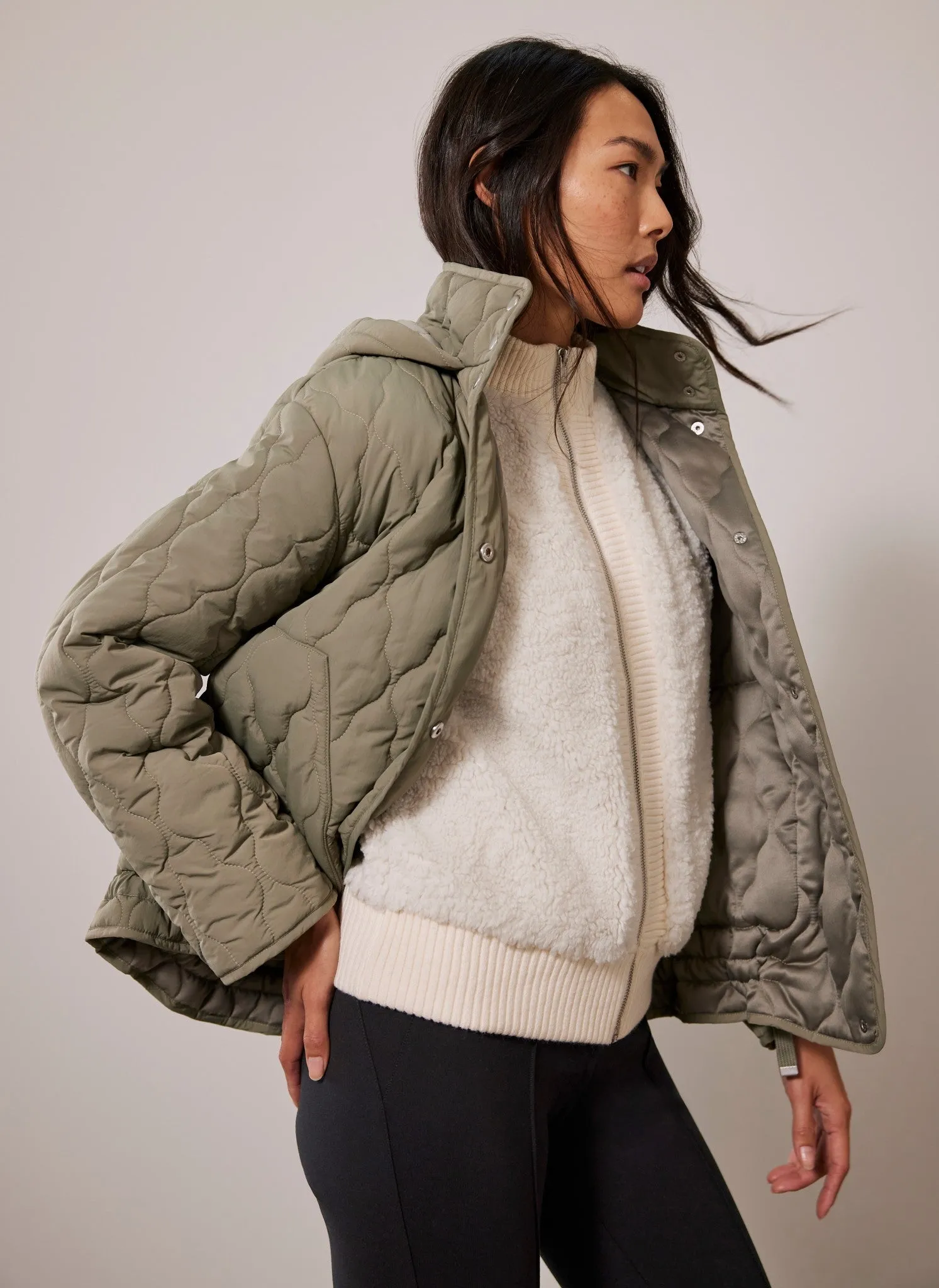 Khaki Quilted Hooded Jacket sold by Mint Velvet product image thumbnail 2