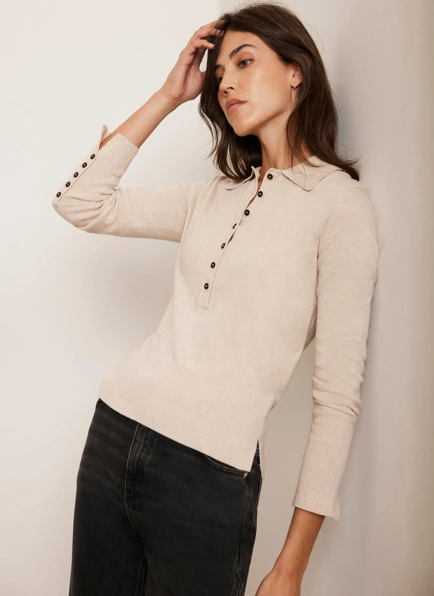 Neutral Cotton Blend Polo Knit Top sold by Mint Velvet product image thumbnail 2