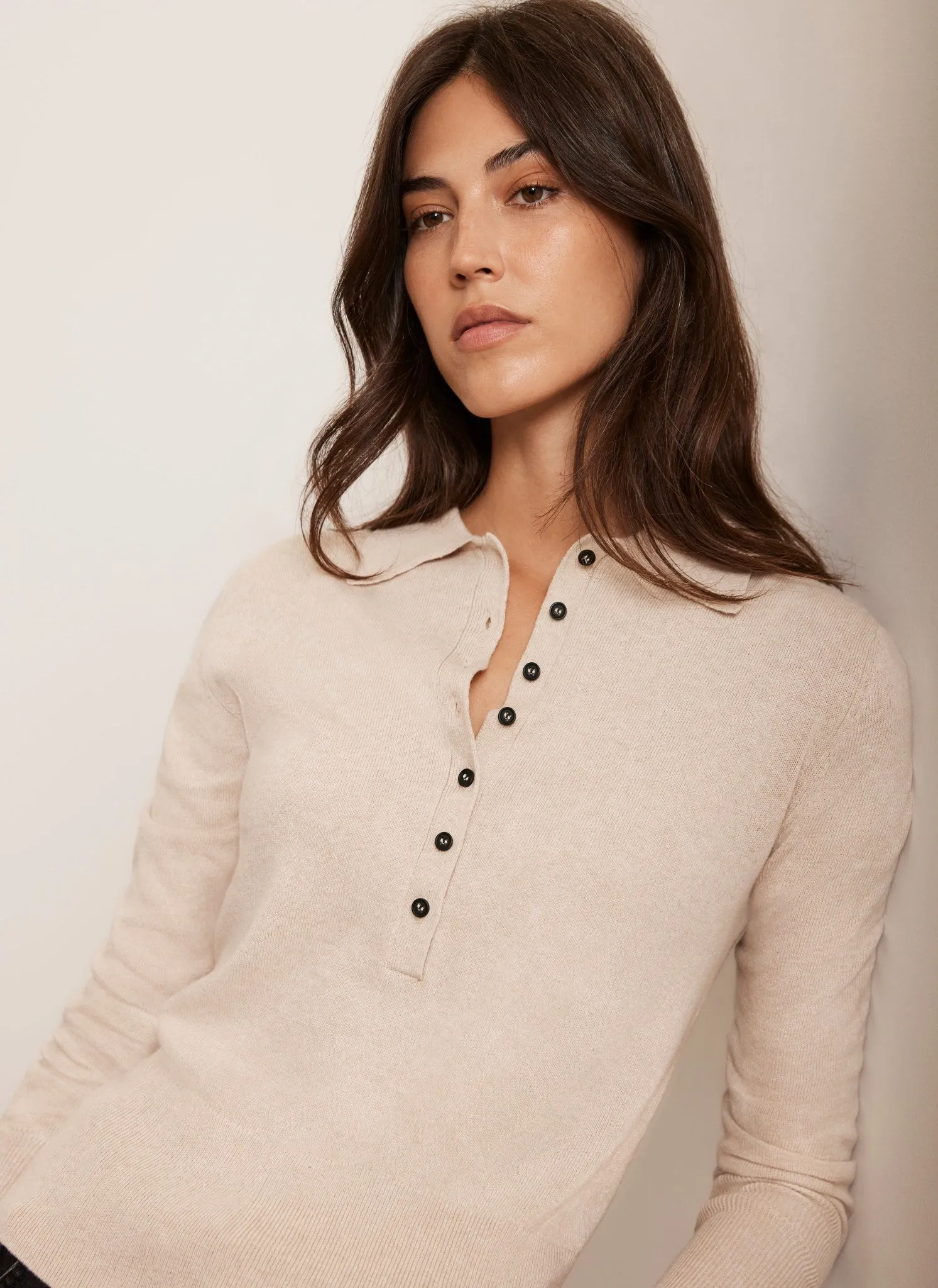 Neutral Cotton Blend Polo Knit Top sold by Mint Velvet product image thumbnail 5