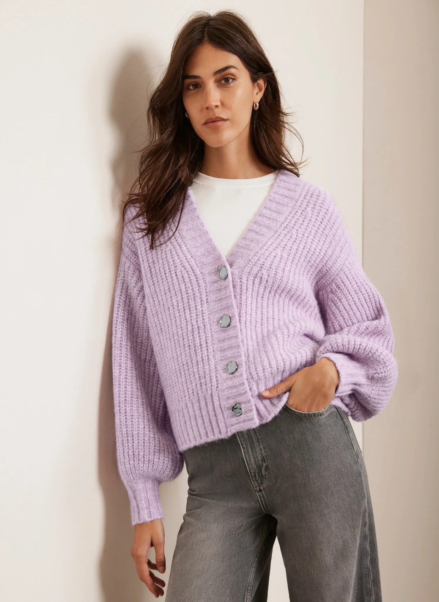 Lilac Balloon Sleeve Cardigan sold by Mint Velvet product image thumbnail 5