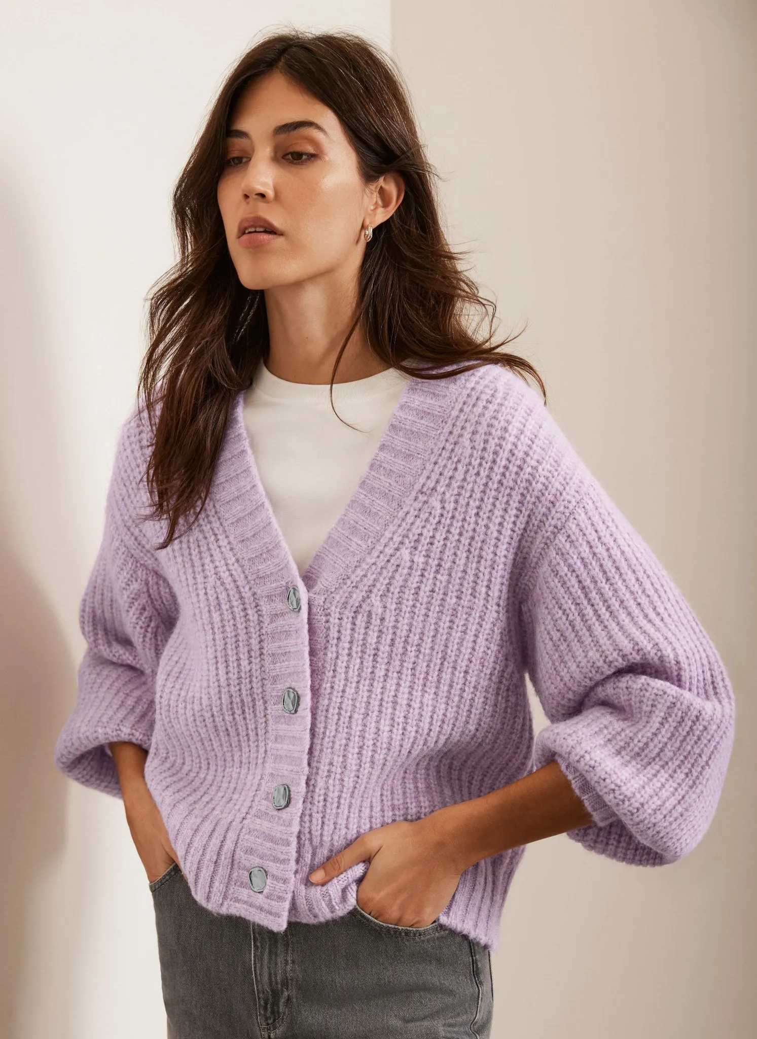 Lilac Balloon Sleeve Cardigan sold by Mint Velvet product image thumbnail 2