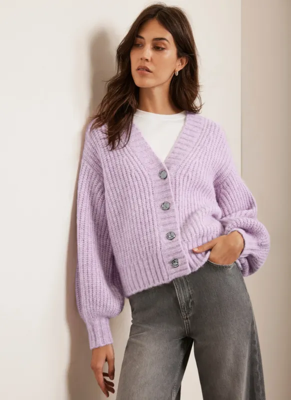 Lilac Balloon Sleeve Cardigan sold by Mint Velvet
