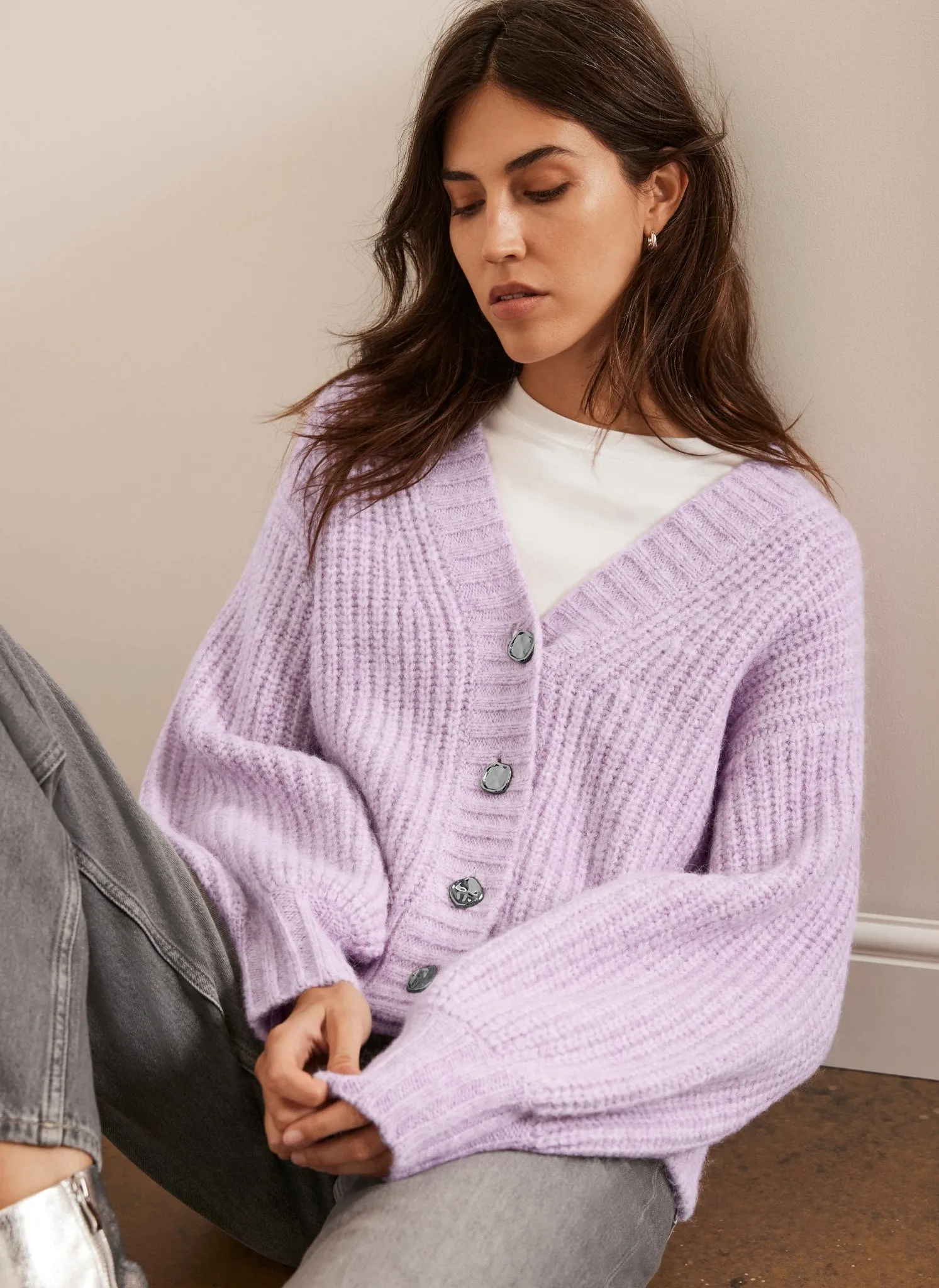 Lilac Balloon Sleeve Cardigan sold by Mint Velvet product image thumbnail 4