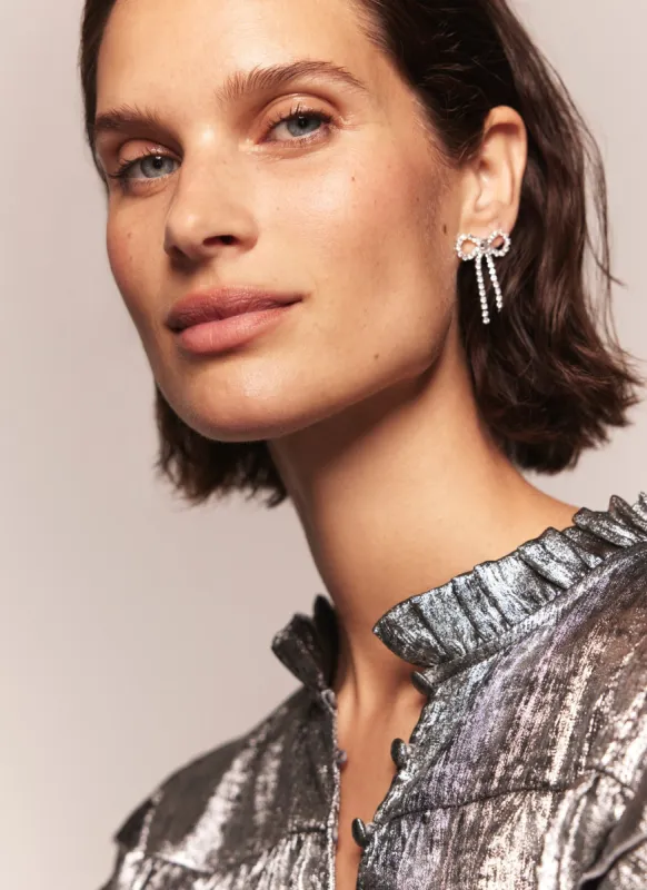 Silver Crystal Bow Stud Earrings sold by Mint Velvet