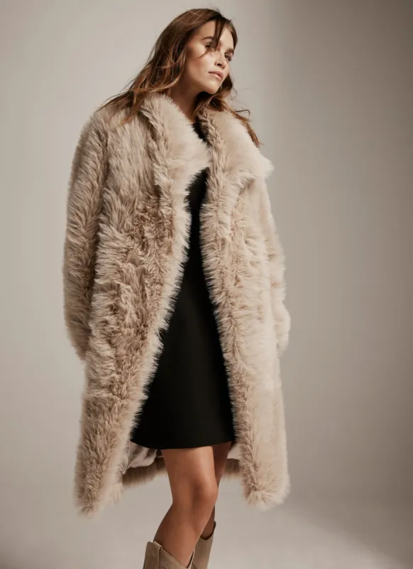 Neutral Longline Faux Fur Coat sold by Mint Velvet