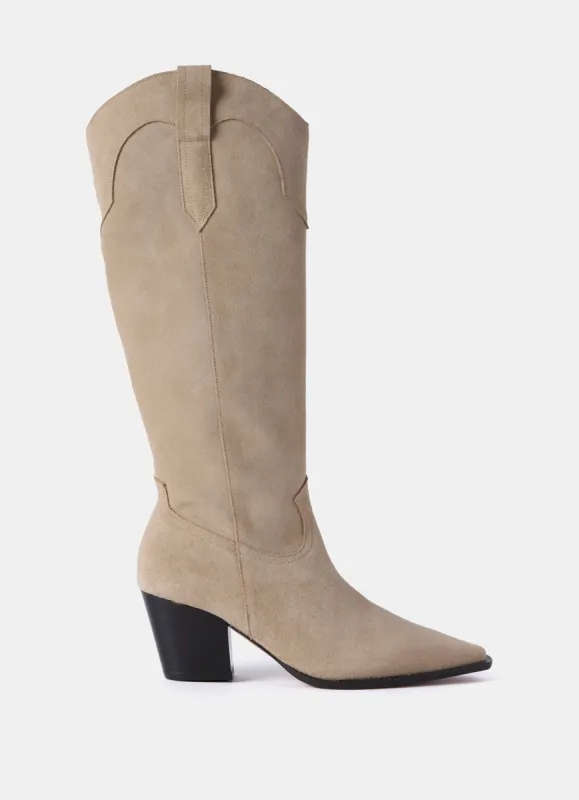 Cream Suede Cowboy Long Boots sold by Mint Velvet