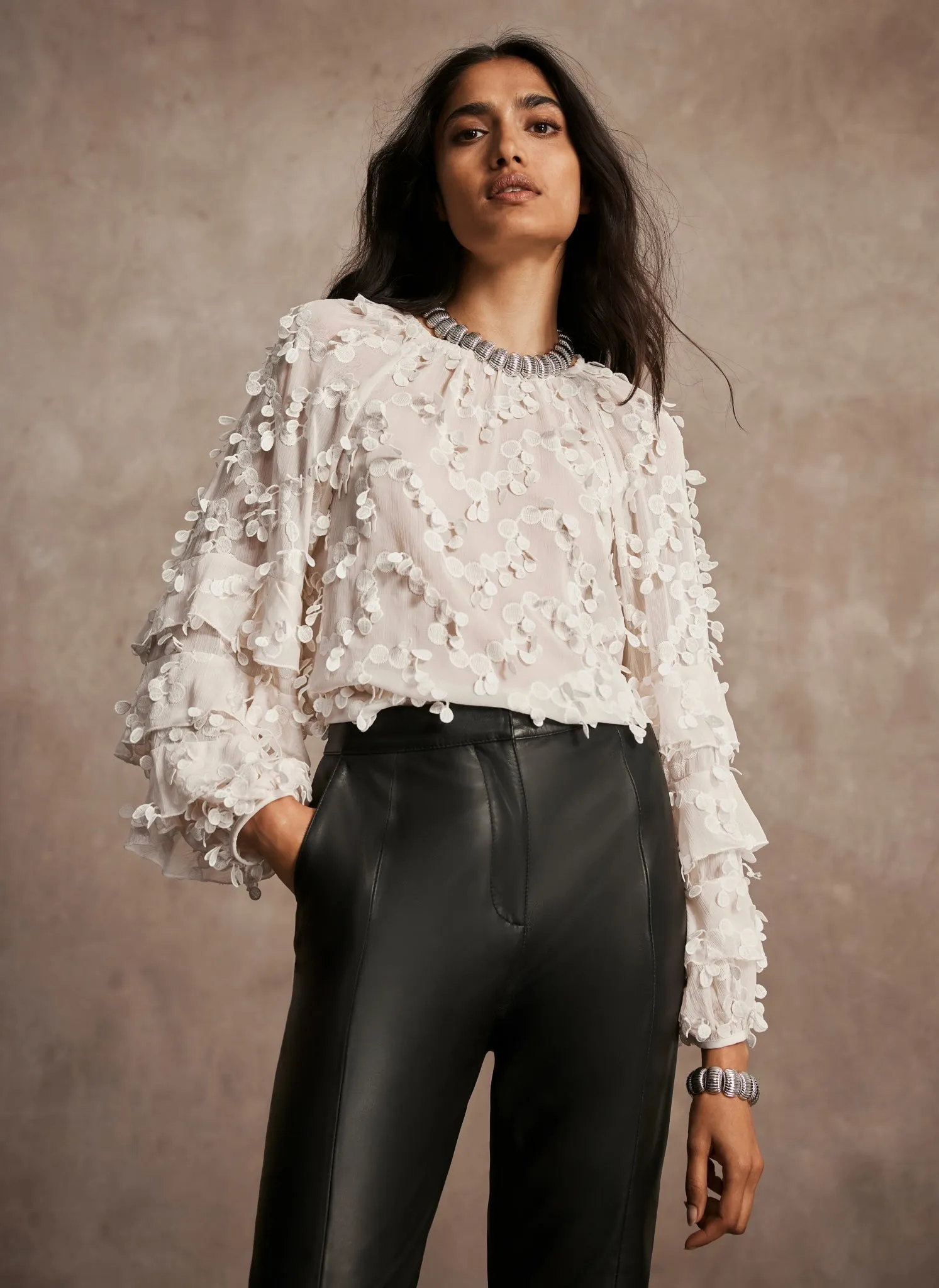 Cream Textured Ruffle Blouse sold by Mint Velvet product image thumbnail 4