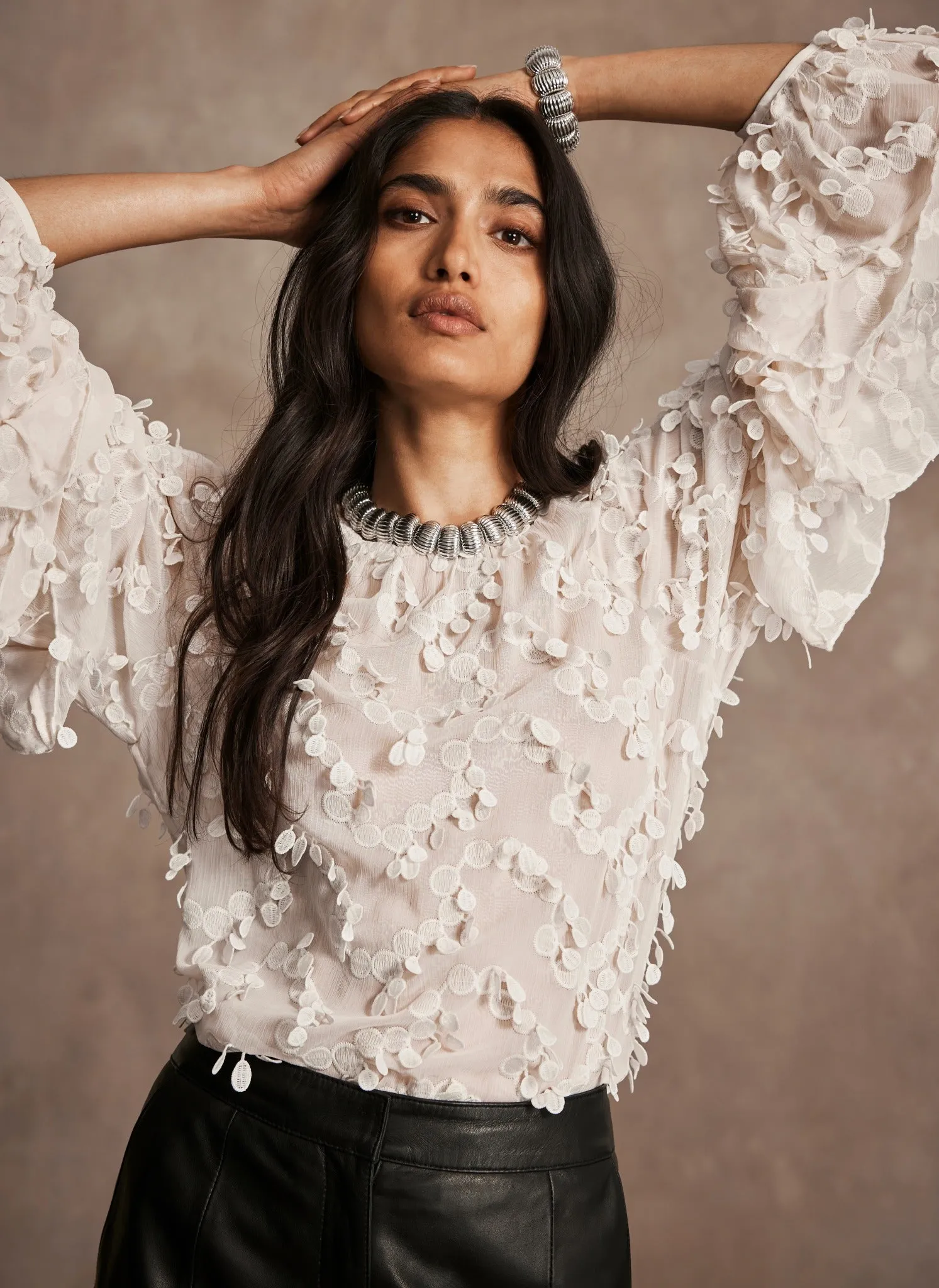 Cream Textured Ruffle Blouse sold by Mint Velvet product image thumbnail 3