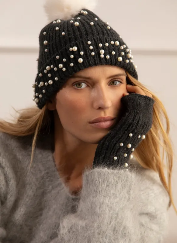 Grey Knit Pearl Hand Warmers sold by Mint Velvet