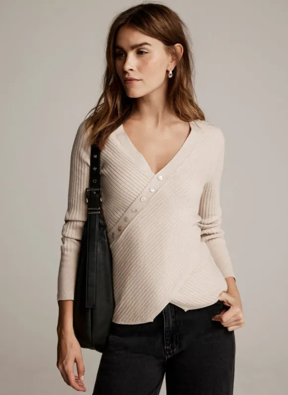 Neutral Cotton Blend Ribbed Asymmetric Jumper sold by Mint Velvet