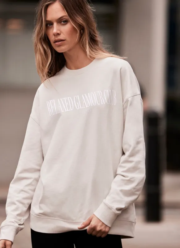 Neutral Relaxed Glamour Cotton Sweatshirt sold by Mint Velvet