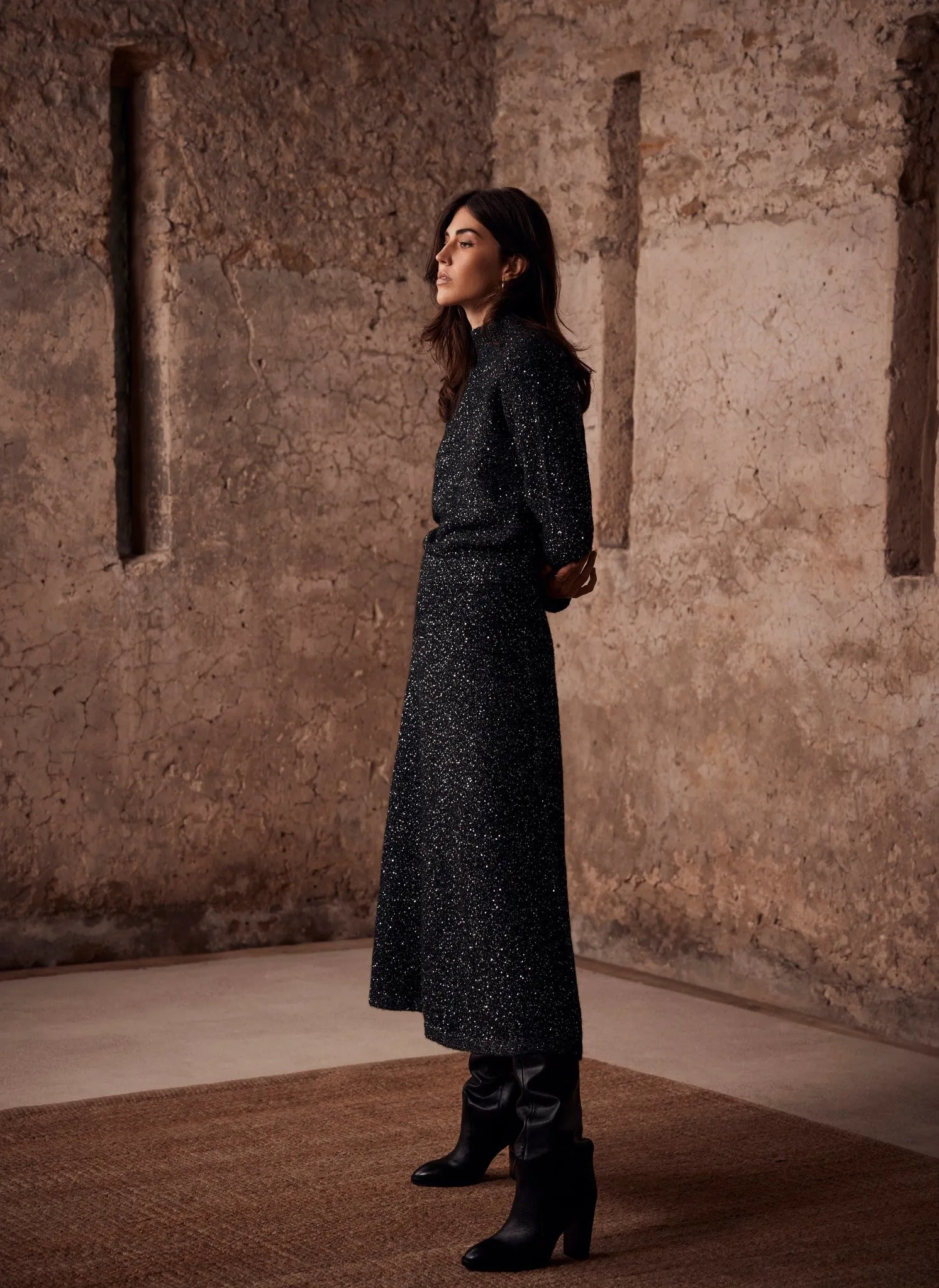 Black Sparkle Knit Midi Dress sold by Mint Velvet product image thumbnail 4