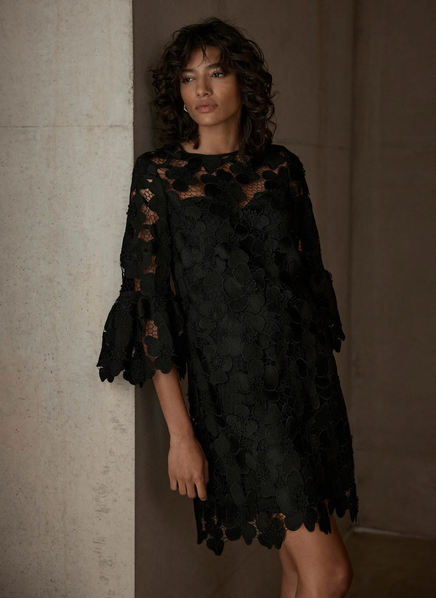 Black Floral Lace Mini Dress sold by Mint Velvet product image thumbnail 2