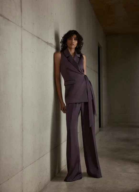 Burgundy Satin Wide Trousers sold by Mint Velvet