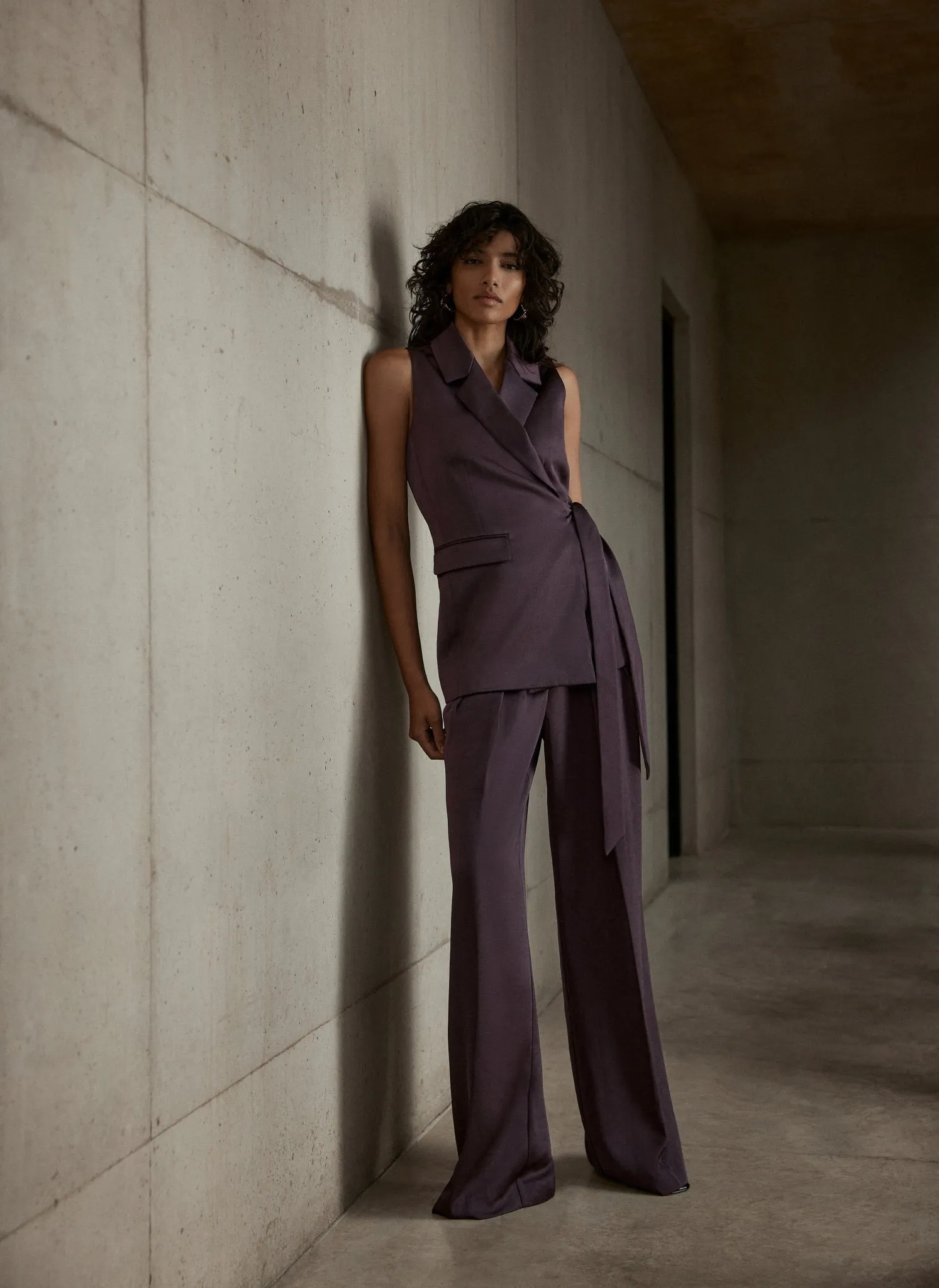 Burgundy Satin Wide Trousers sold by Mint Velvet