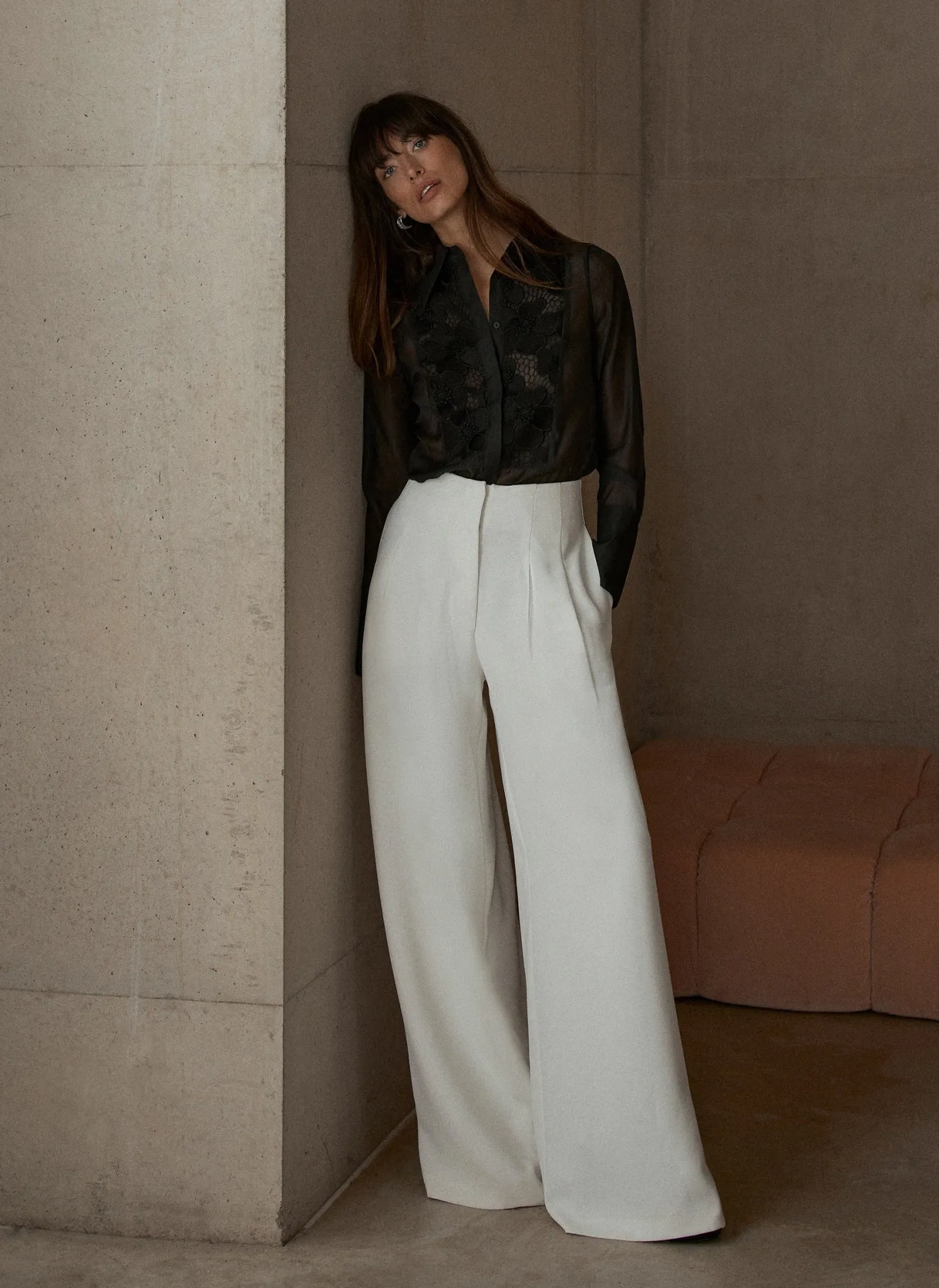 White Wide Leg Darted Trousers sold by Mint Velvet