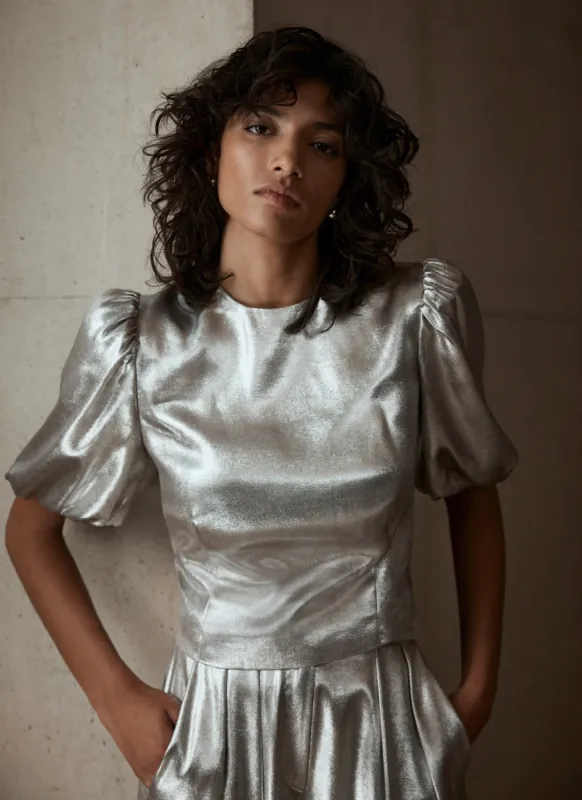 Metallic Puff Sleeve Top sold by Mint Velvet