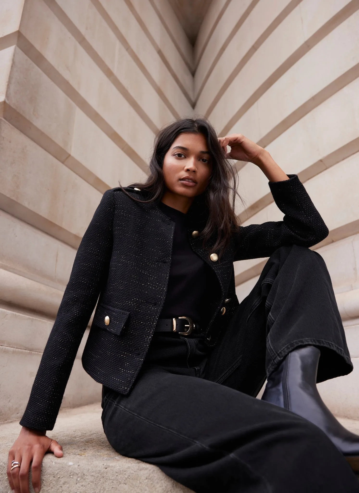 Black Metallic Boucle Jacket sold by Mint Velvet product image thumbnail 3