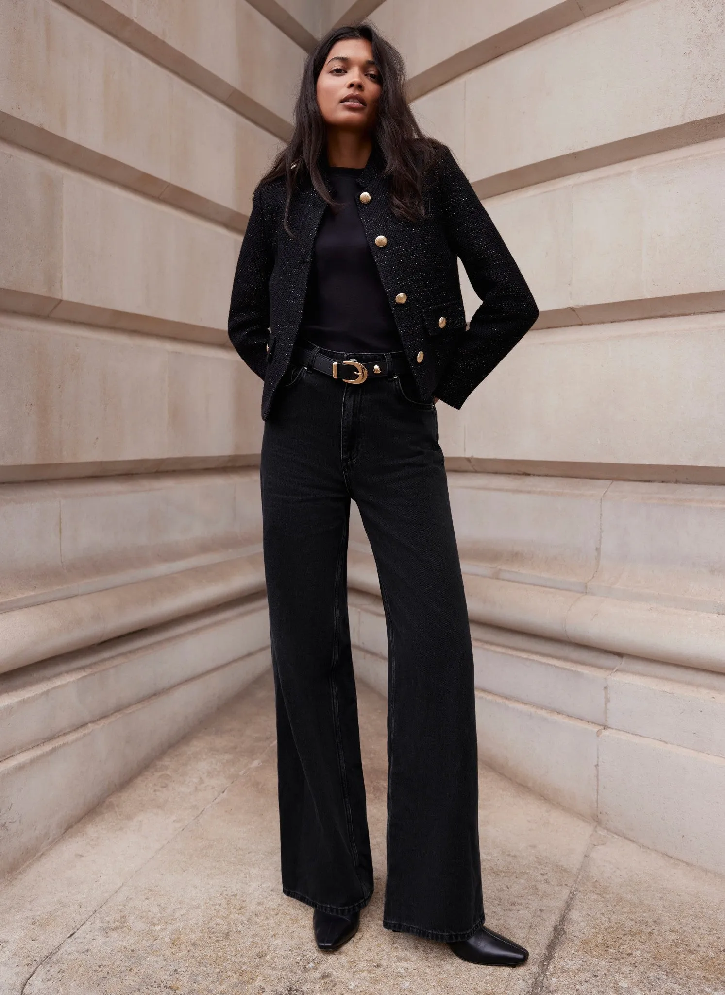 Black Metallic Boucle Jacket sold by Mint Velvet