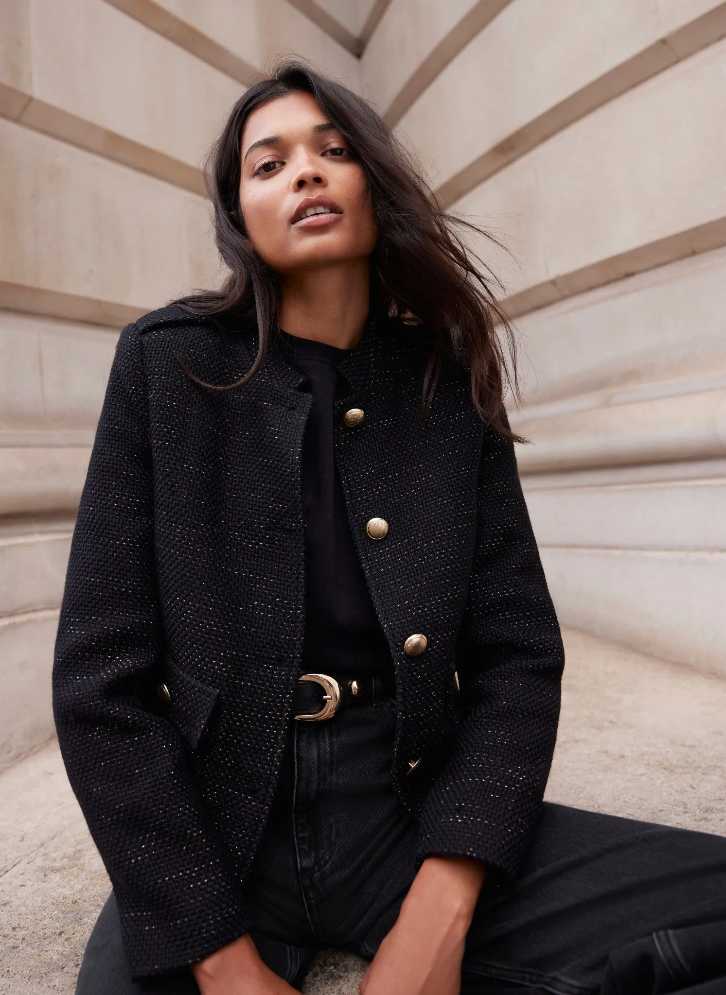 Black Metallic Boucle Jacket sold by Mint Velvet product image thumbnail 2