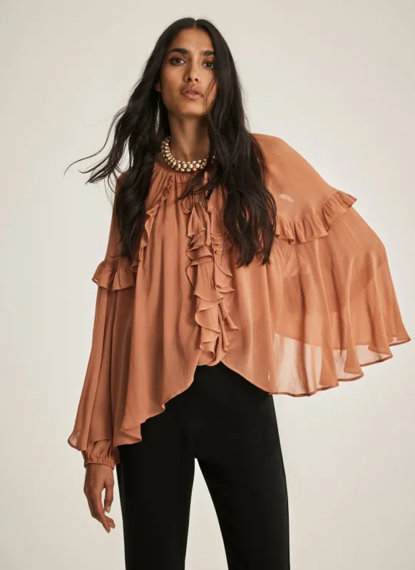 Rust Ruffle Detail Blouse sold by Mint Velvet