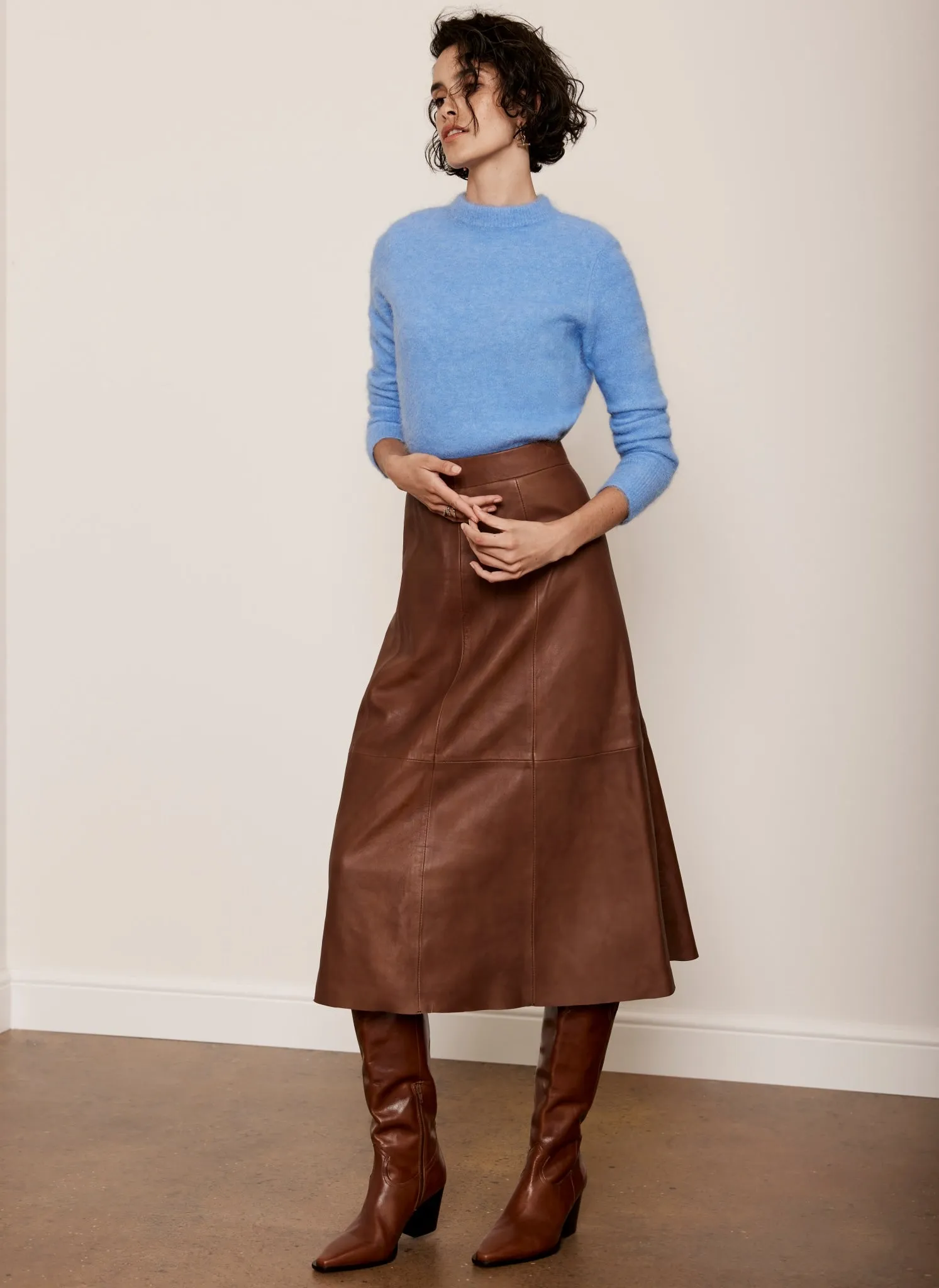 Tan Leather A-Line Midi Skirt sold by Mint Velvet product image thumbnail 3